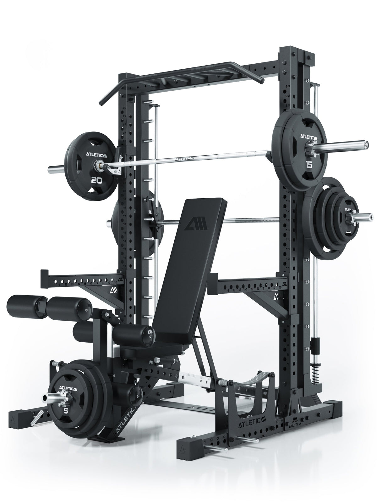 Atletica R7 Saber Squat Rack with Smith Machine, Deadlift Station, Barbell, weight plates, Adjustable Weight Bench