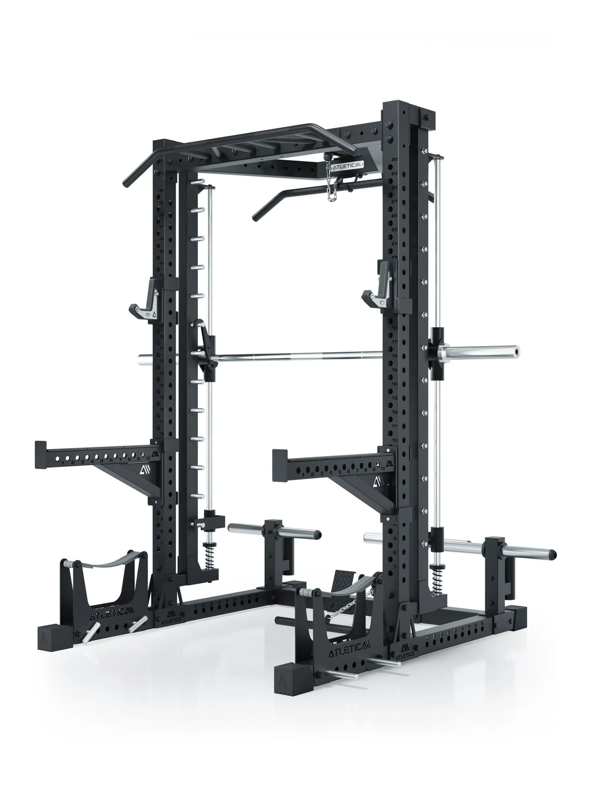 Atletica R7 Nemesis Squat Rack Plate Loaded with Smith Machine, pull-up bar and Deadlift Station