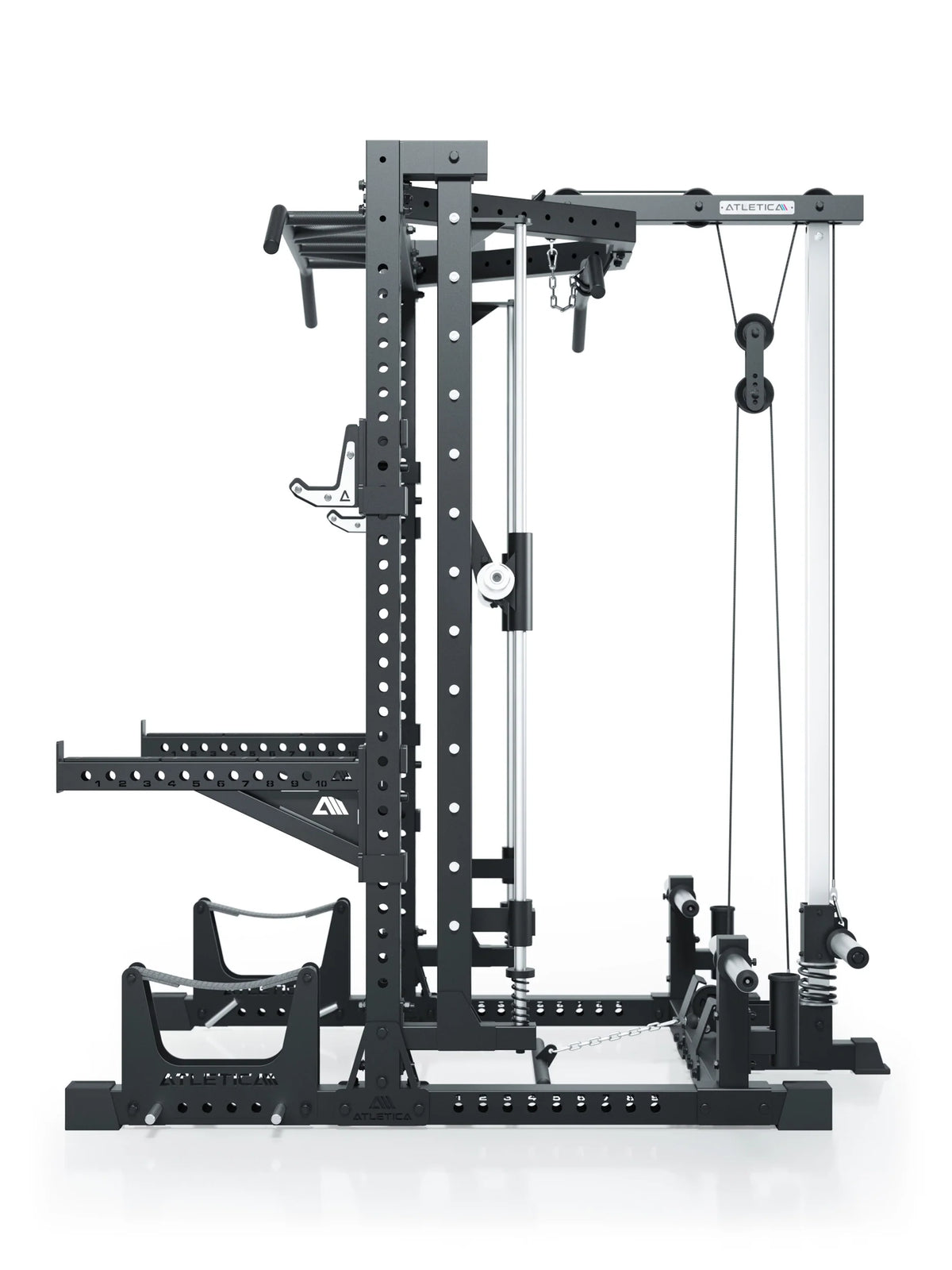 R7 Nemesis Squat Rack with Cable Pulley, Pull-Up Bar, Weight Plate Holders, for Full-Body Strength Training