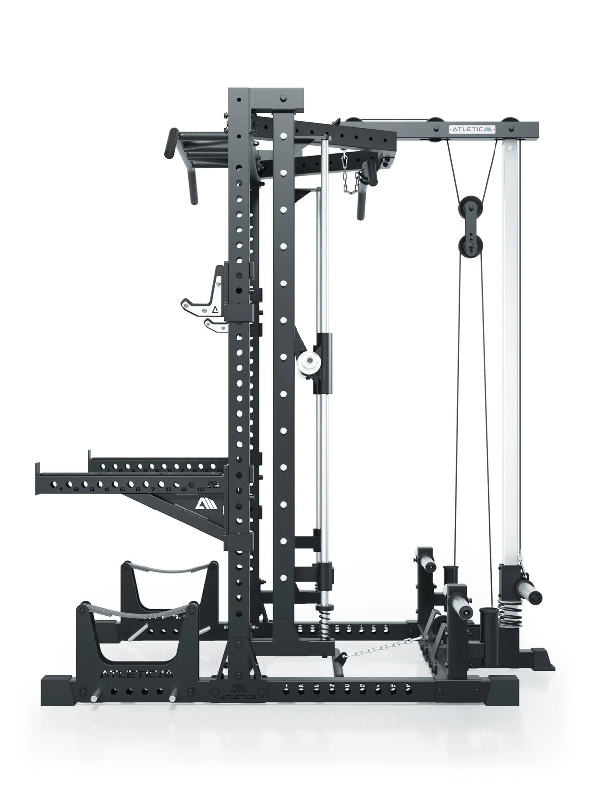 R7 Nemesis Squat Rack with Cable Pulley, Pull-Up Bar, Weight Plate Holders, for Full-Body Strength Training