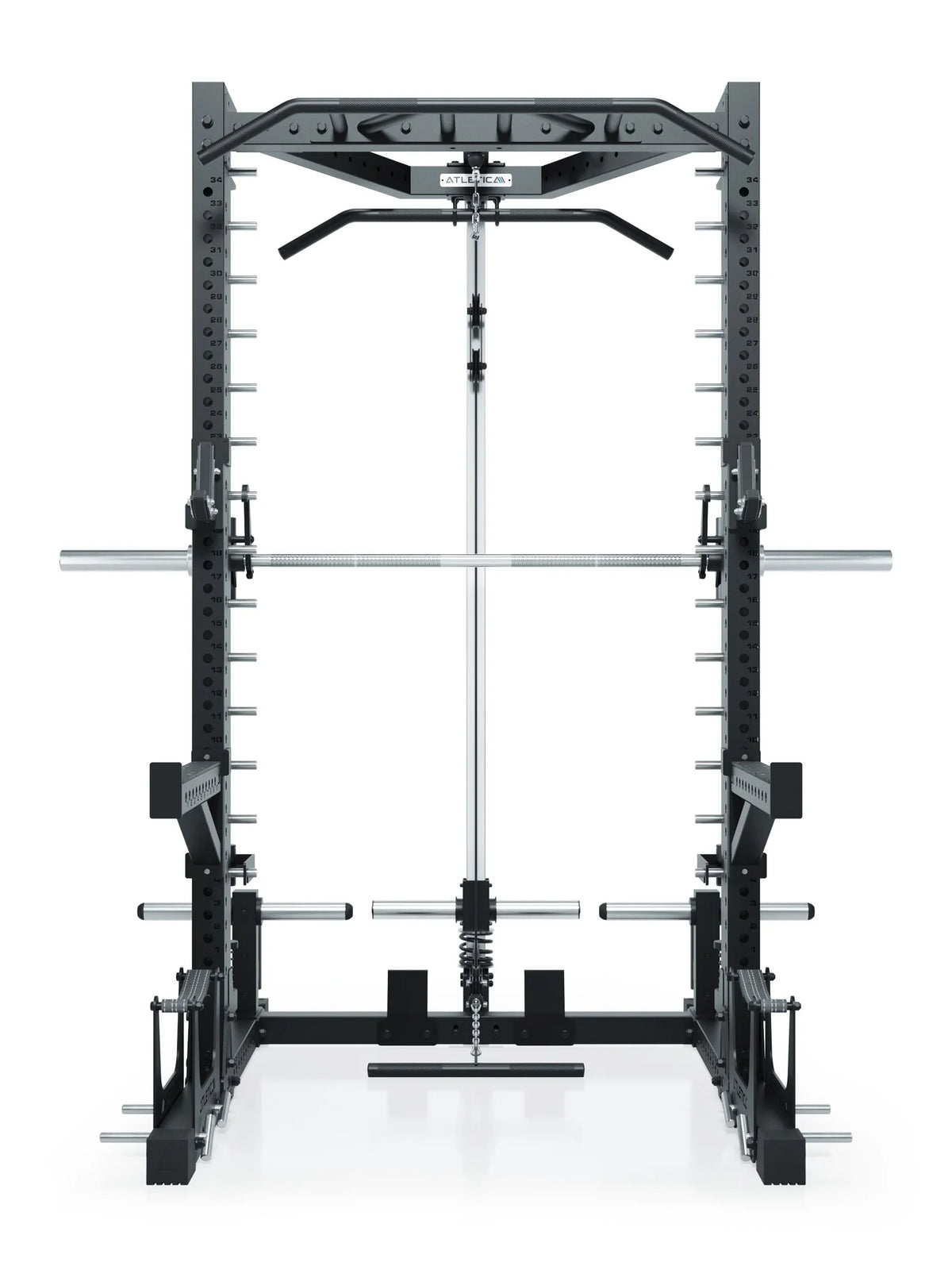 R7 Nemesis Squat Rack with Smith Machine, Pull-Up Bar, J-Hooks, Safety Spotter Arms, weight plate holder