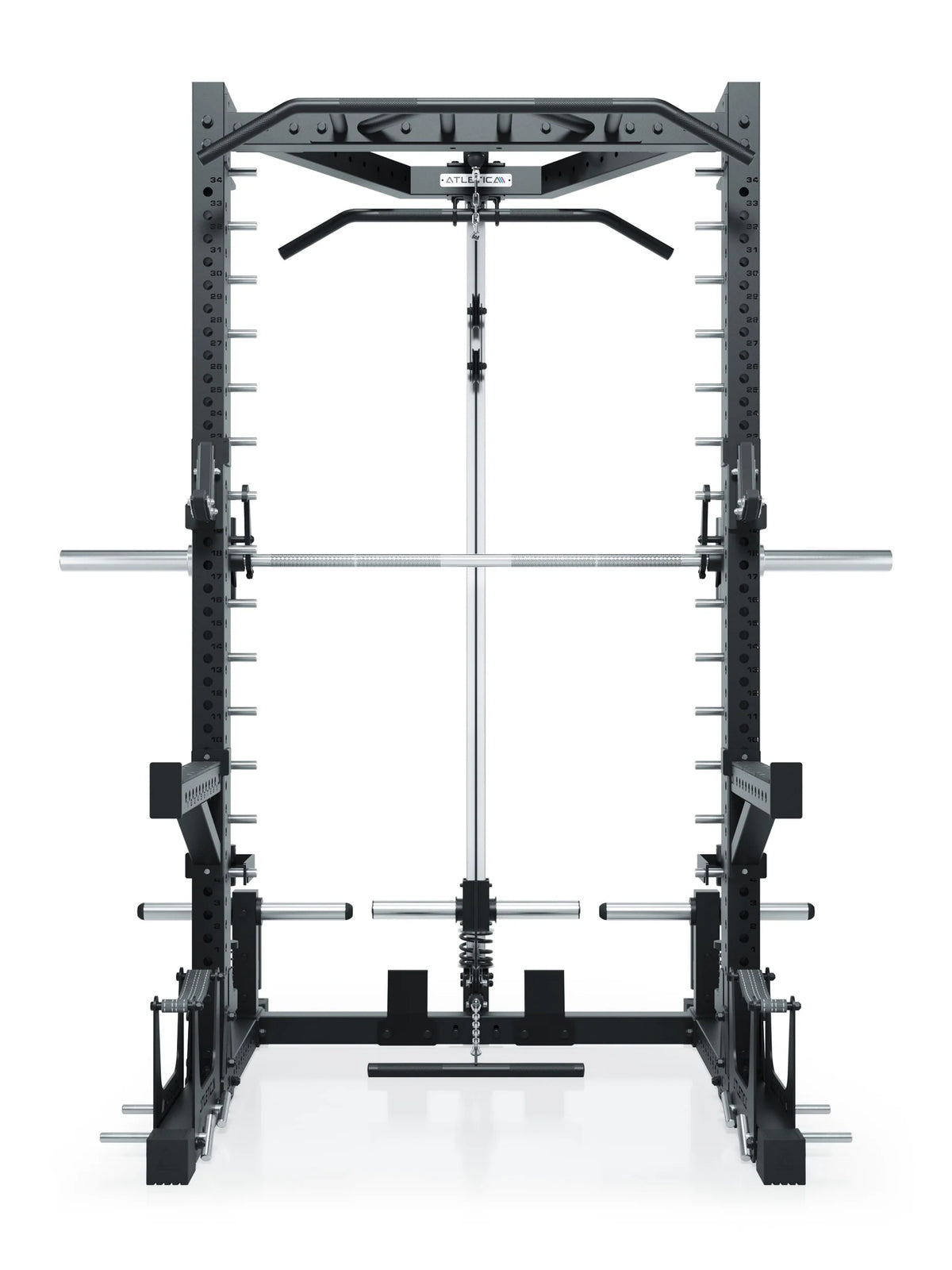 R7 Nemesis Squat Rack with Smith Machine, Pull-Up Bar, J-Hooks, Safety Spotter Arms, weight plate holder