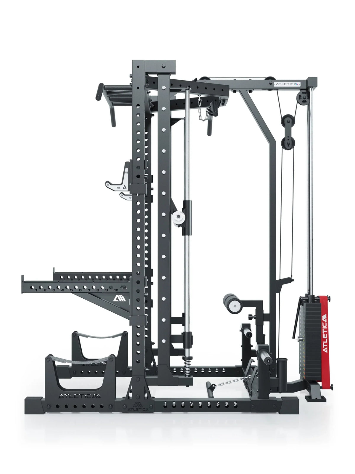 R7 Nemesis Squat Rack with lat pulldown, pull-up bar, weight stack, for full-body strength training
