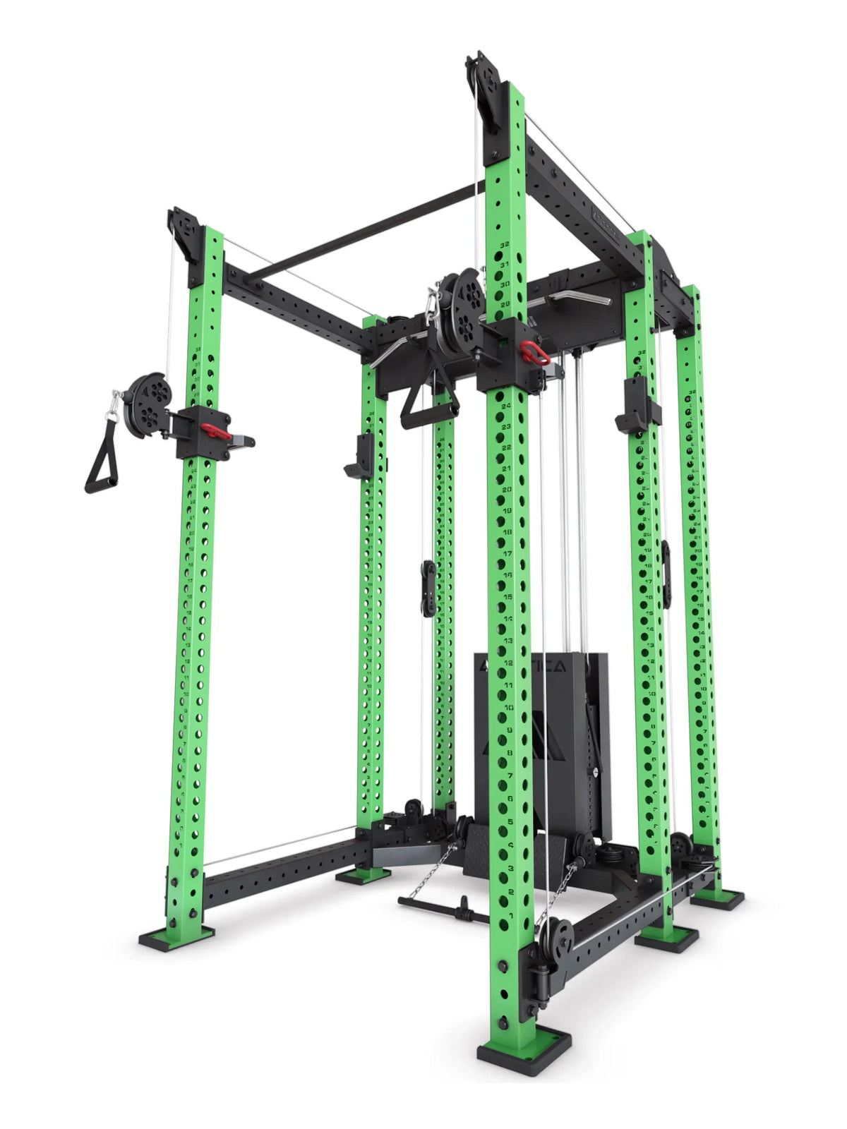 Power Rack R8-Alpha: Squat Rack & cable pulley | 2x210 lb weight stacks for cable cross, lat pulldown, rowing | pull-up bar, J-Hooks | 6-post