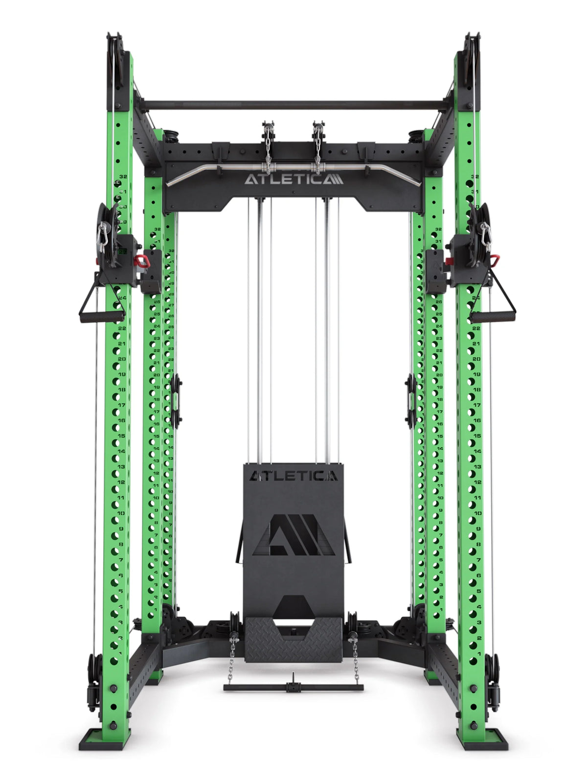 R8 Alpha Power Rack - Cable Pulley with weight stack and guided cables centered