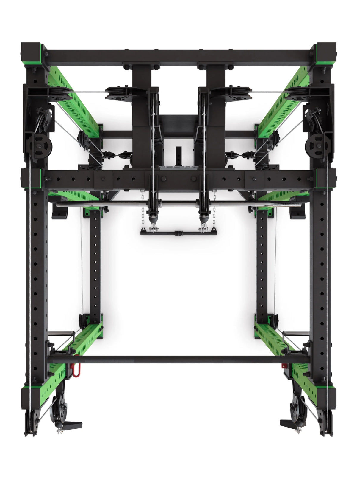 R8 Alpha Power Rack - top view frame structure with pulleys and cable system