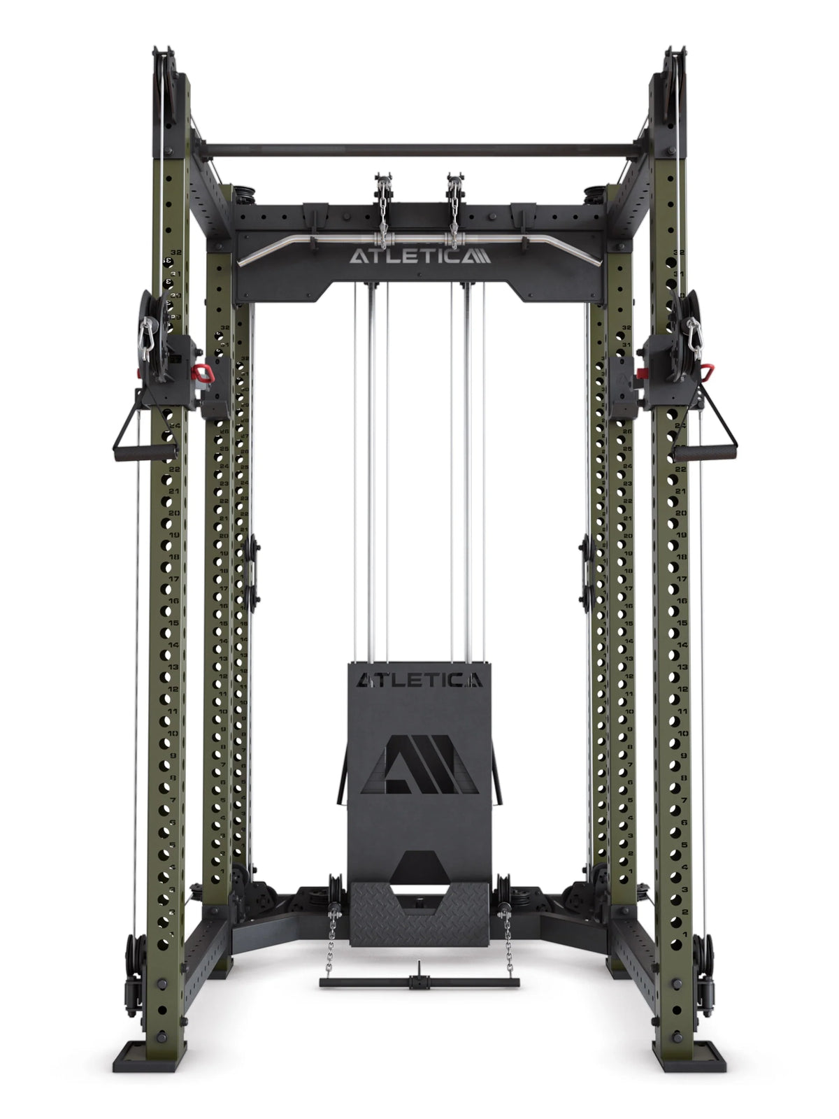 R8 Alpha Power Rack - Cable Pulley with weight stack and guided cables centered