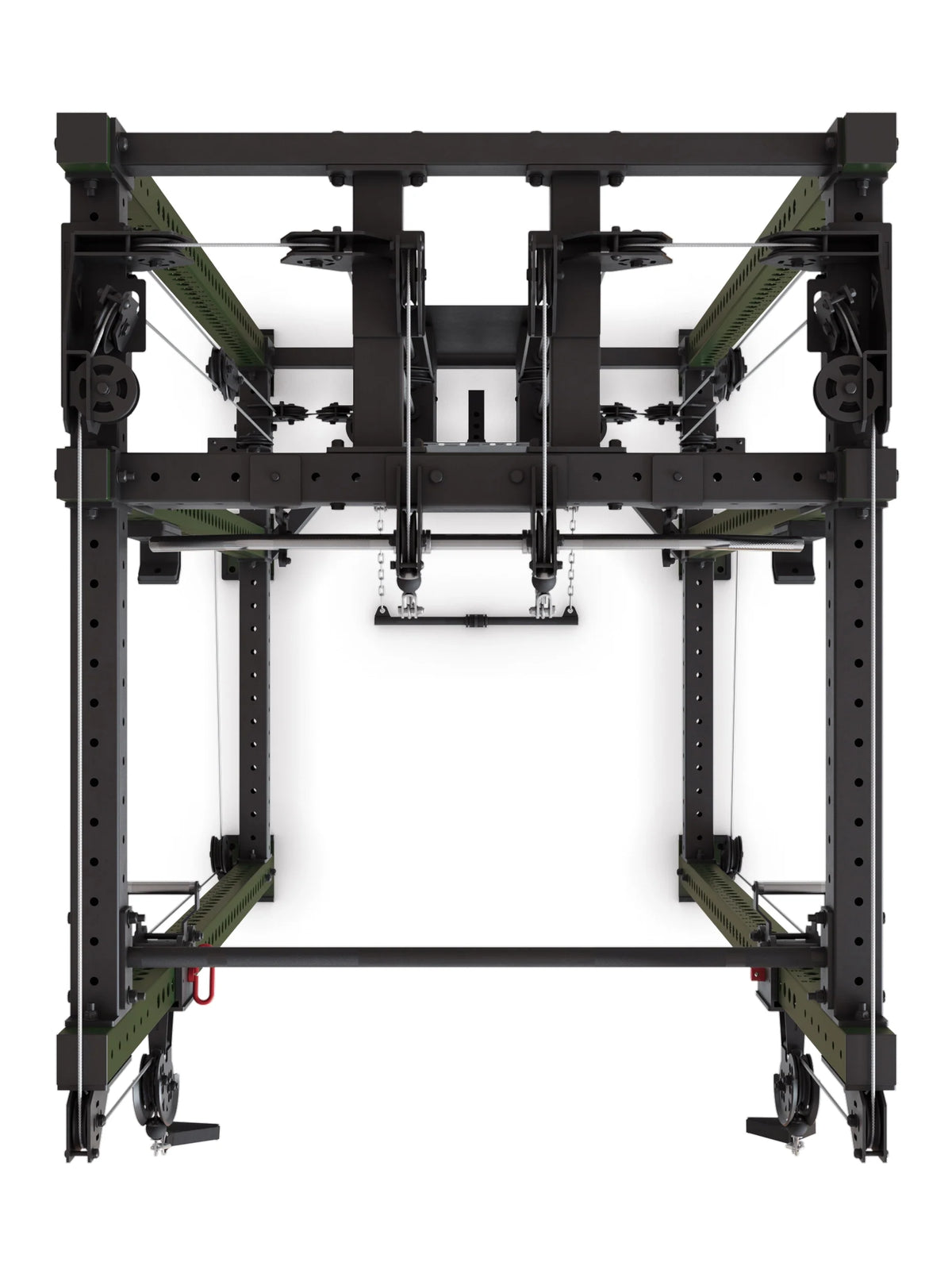R8 Alpha Power Rack - top view frame structure with pulleys and cable system