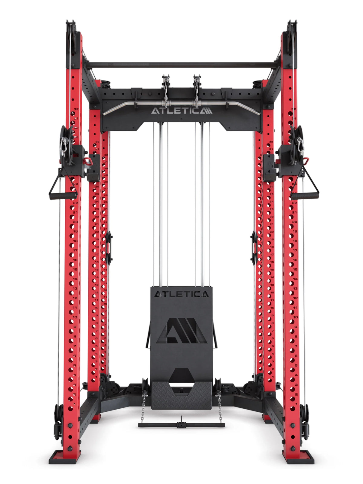 R8 Alpha Power Rack - Cable Pulley with weight stack and guided cables centered