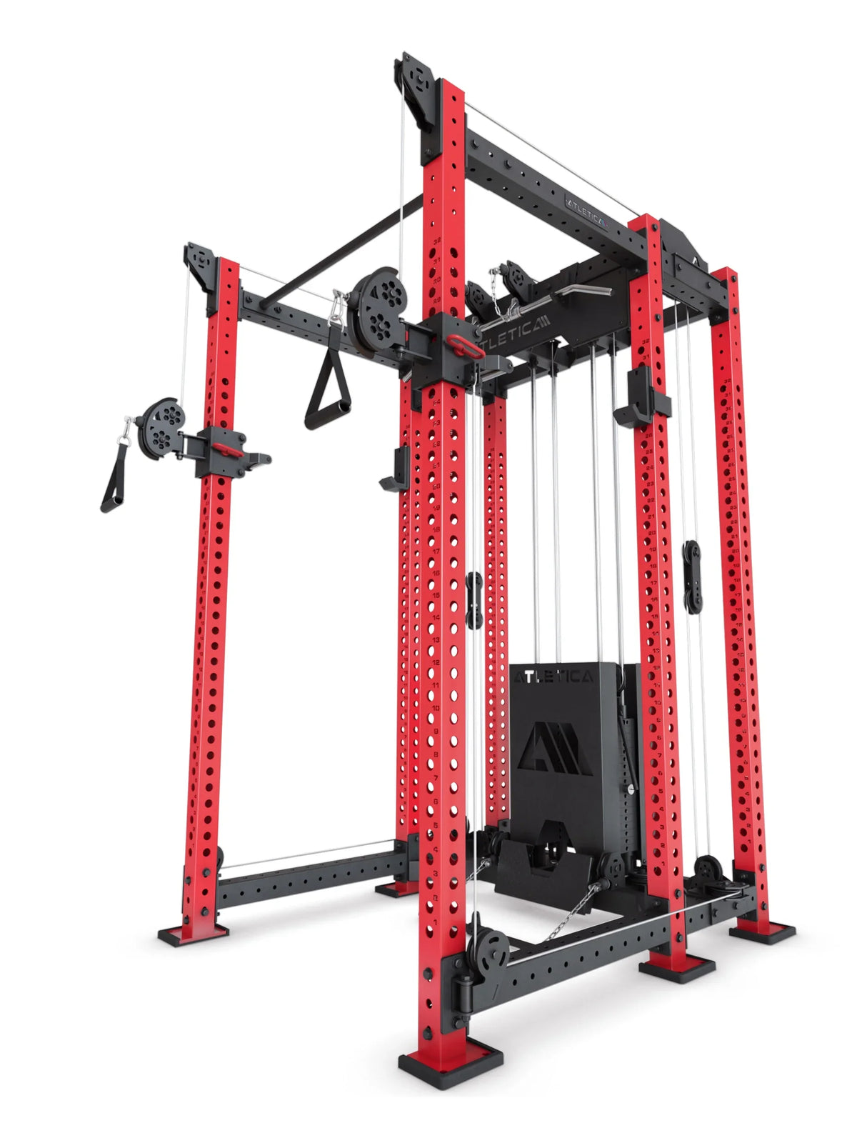 R8 Alpha Power Rack with integrated functional trainer and plug-in weights