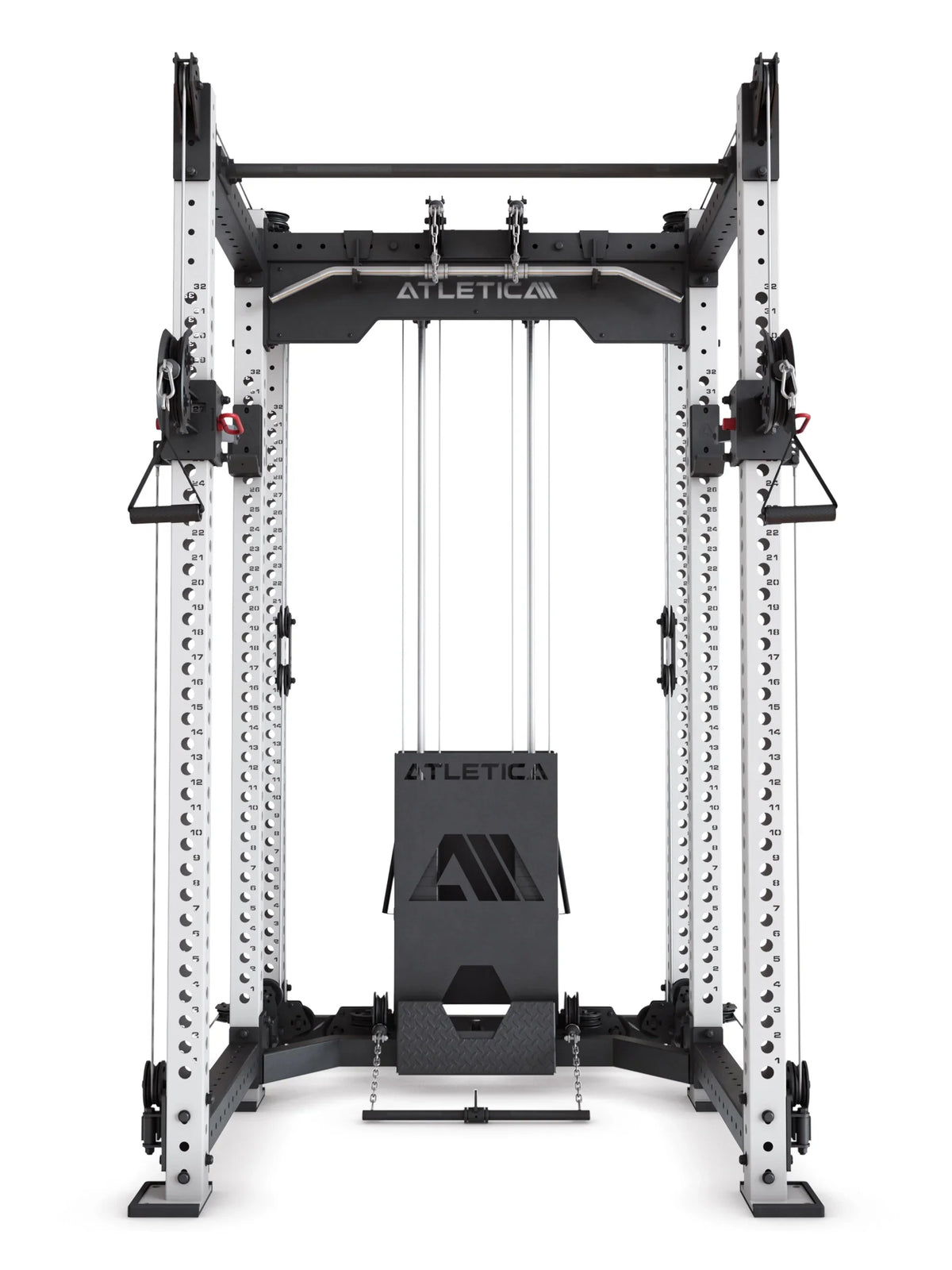 R8 Alpha Power Rack - Cable Pulley with weight stack and guided cables centered