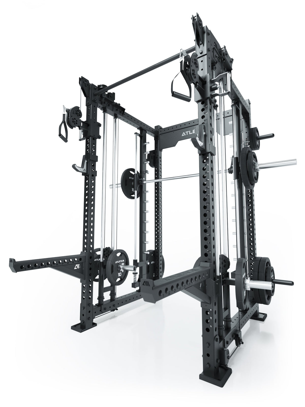 R8 Bradley Power Rack Combat Long Plate Loaded with Pull-Up Bar, 2:1 Cable Pulley and Weight Plates