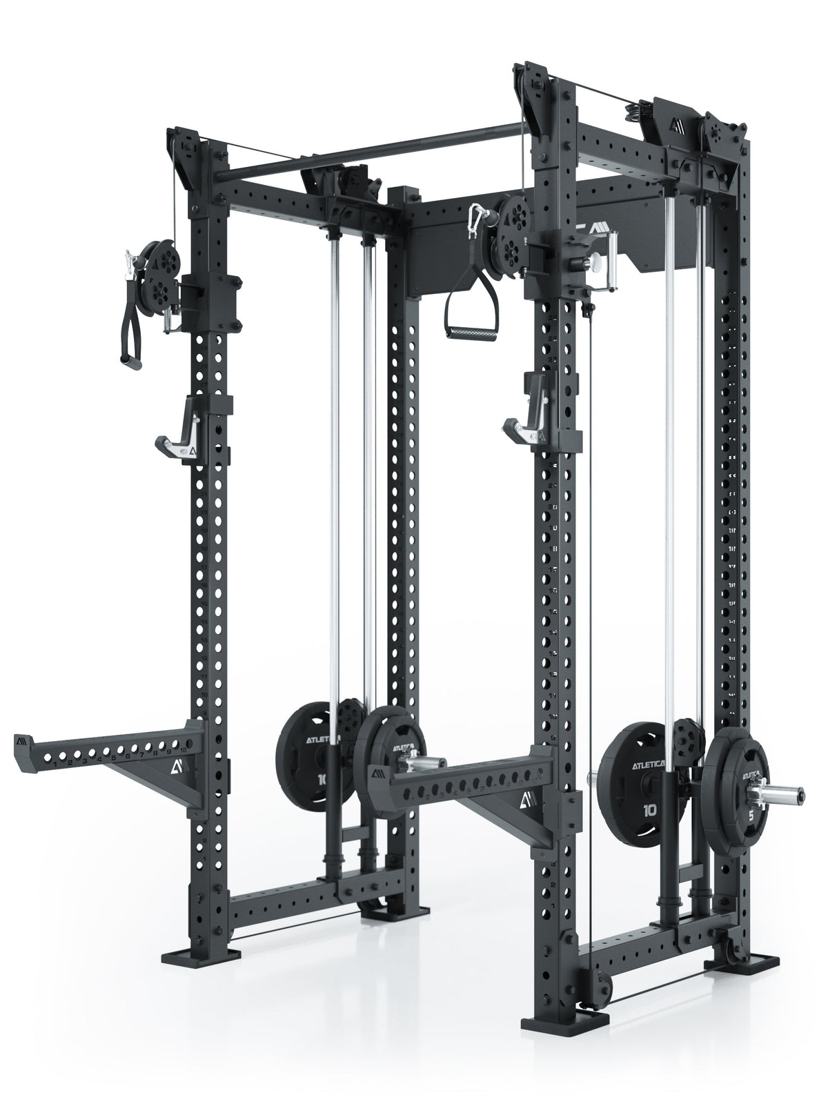 R8 Bradley Power Rack Medium Plate Loaded with weight plates, Cable Pulley and Pull-Up Bar