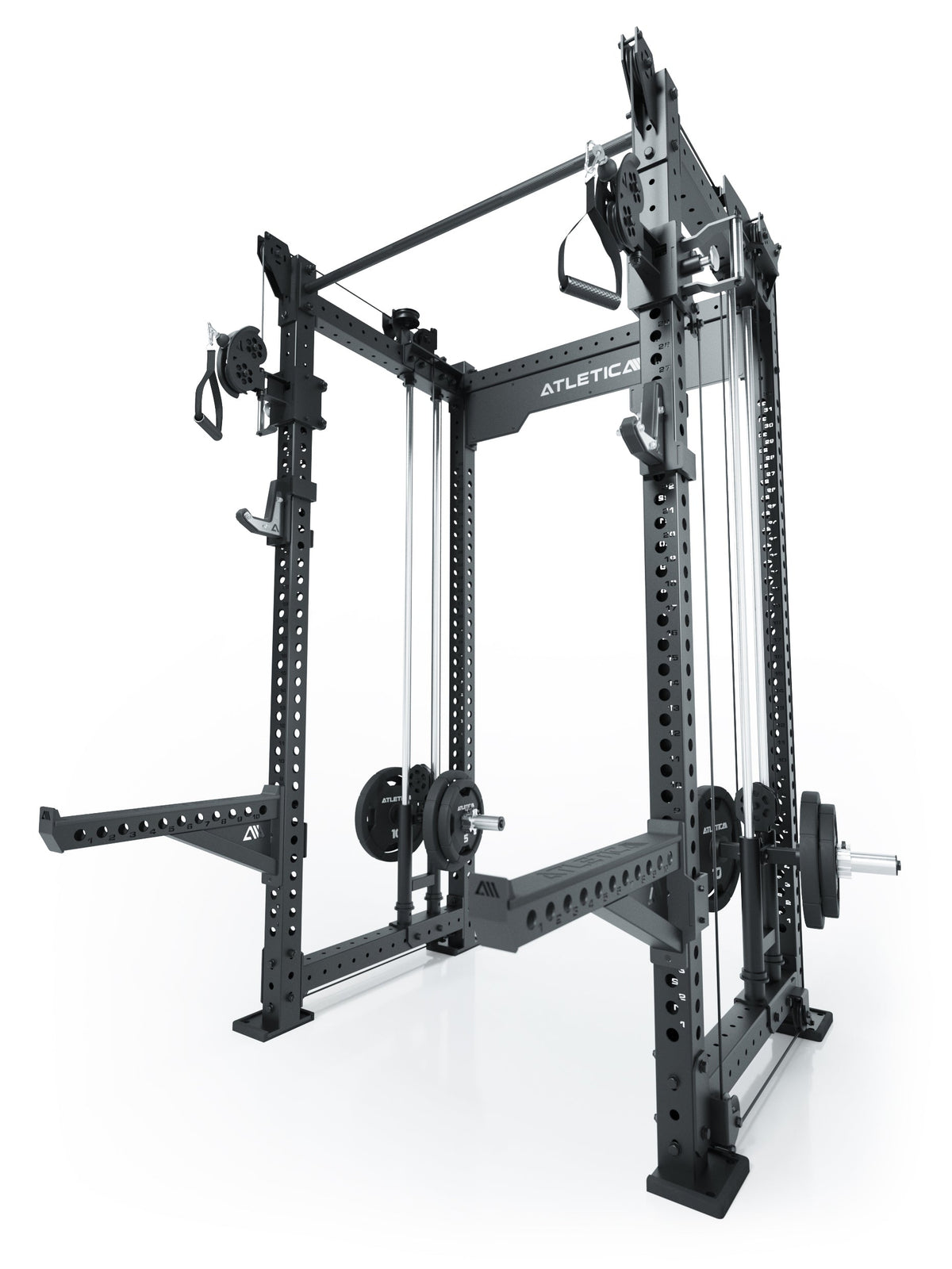 R8 Bradley Power Rack Medium Plate Loaded with Pull-Up Bar, 2:1 Cable Pulley and Weight Plates