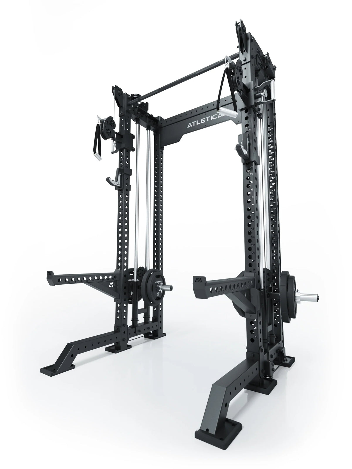 R8 Bradley Power Rack Short Plate Loaded with Weight Plates, Pull-Up Bar and 2:1 Cable Pulley