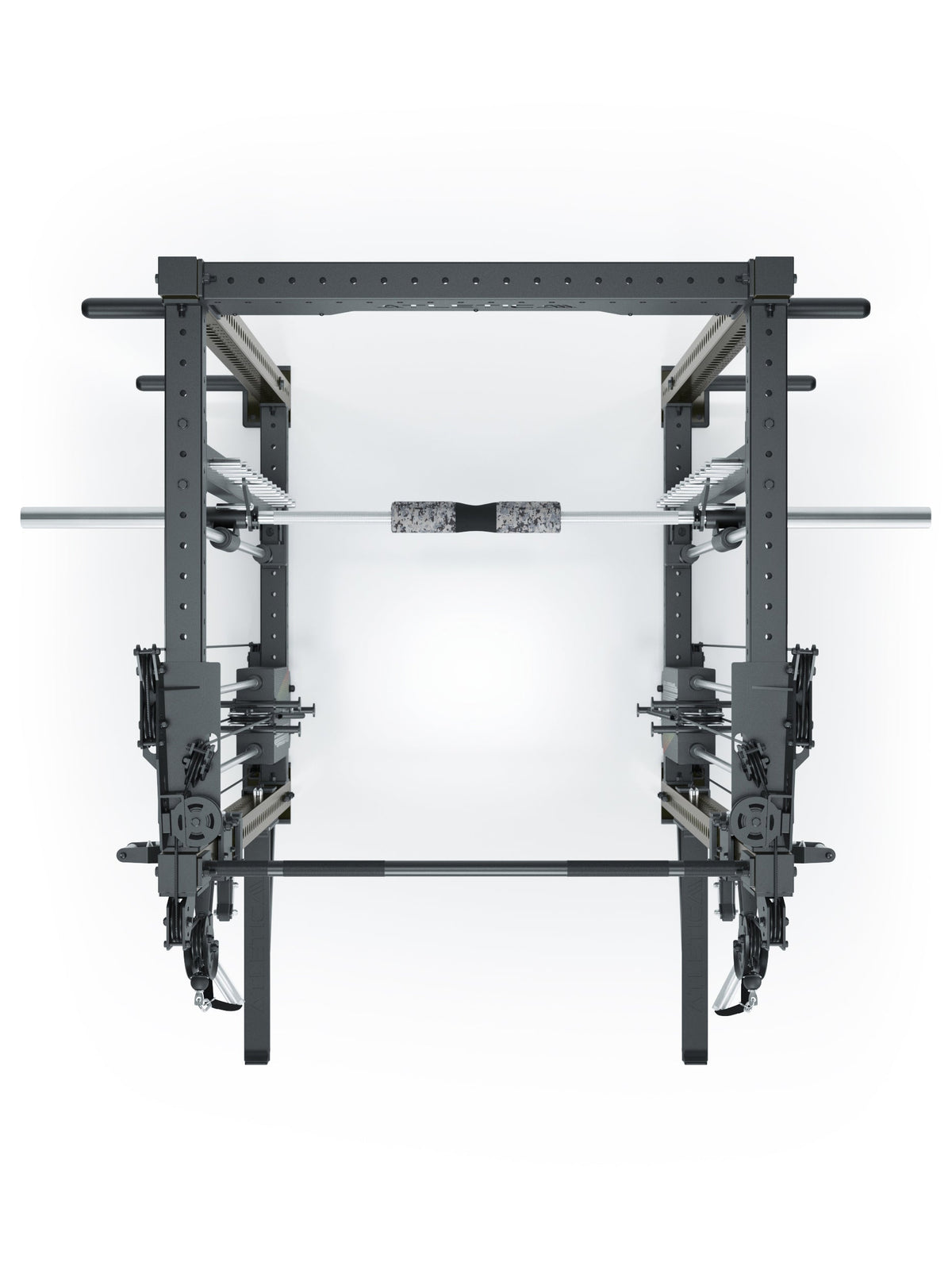 R8 Bradley Combat Long Power Rack with two weight stacks, Pull-Up Bar, Spotter Arms, modular