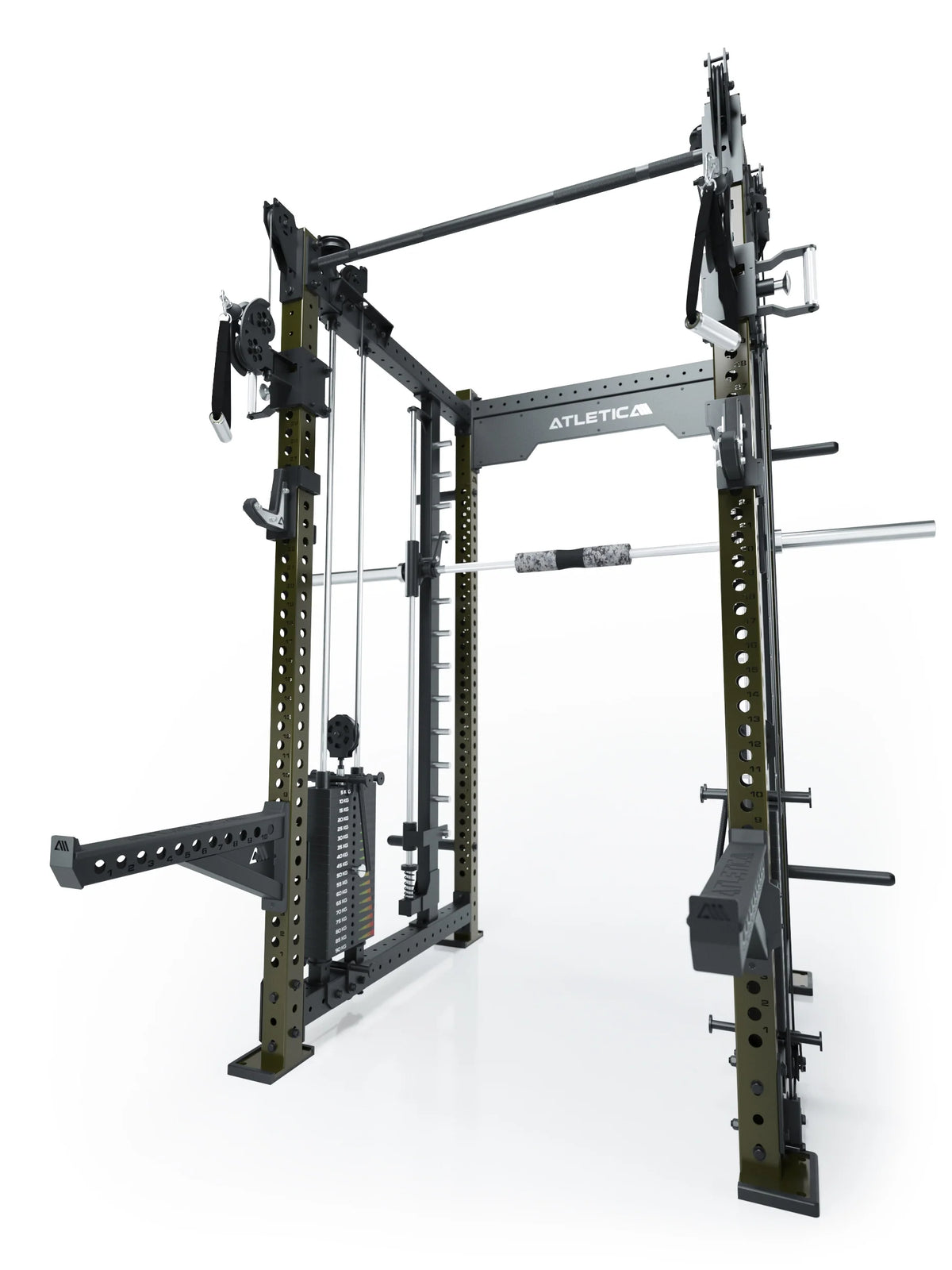 R8 Bradley Combat Long Power Rack with two weight stacks, Pull-Up Bar, Cable Pulley and modular