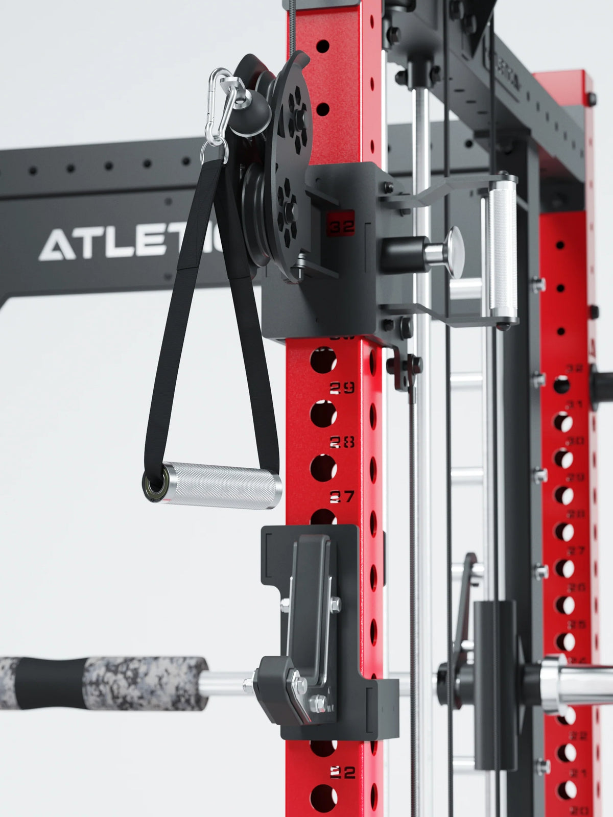 R8 Bradley Combat Long - Red Power Rack with cable pull, weight plate holder, grip bar