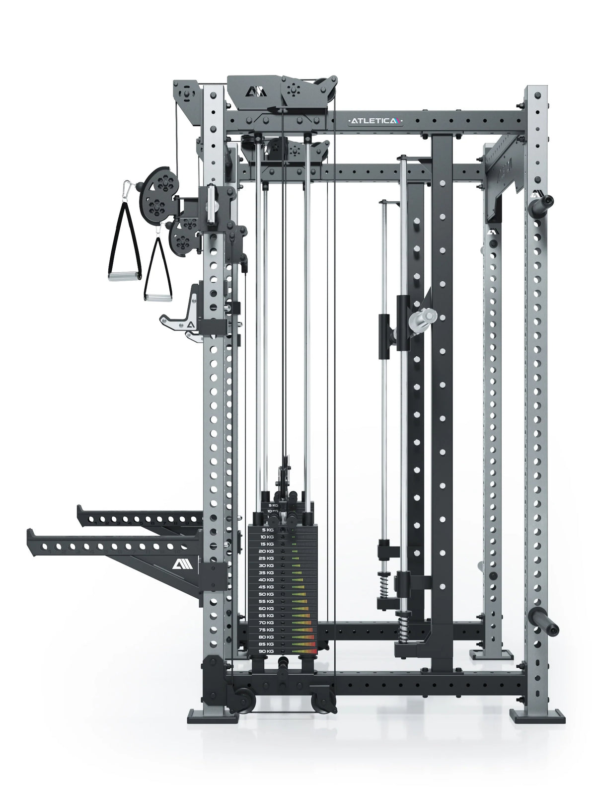 R8 Bradley Combat Long Stainless Steel Power Rack with two weight stacks, handles and stainless steel frame