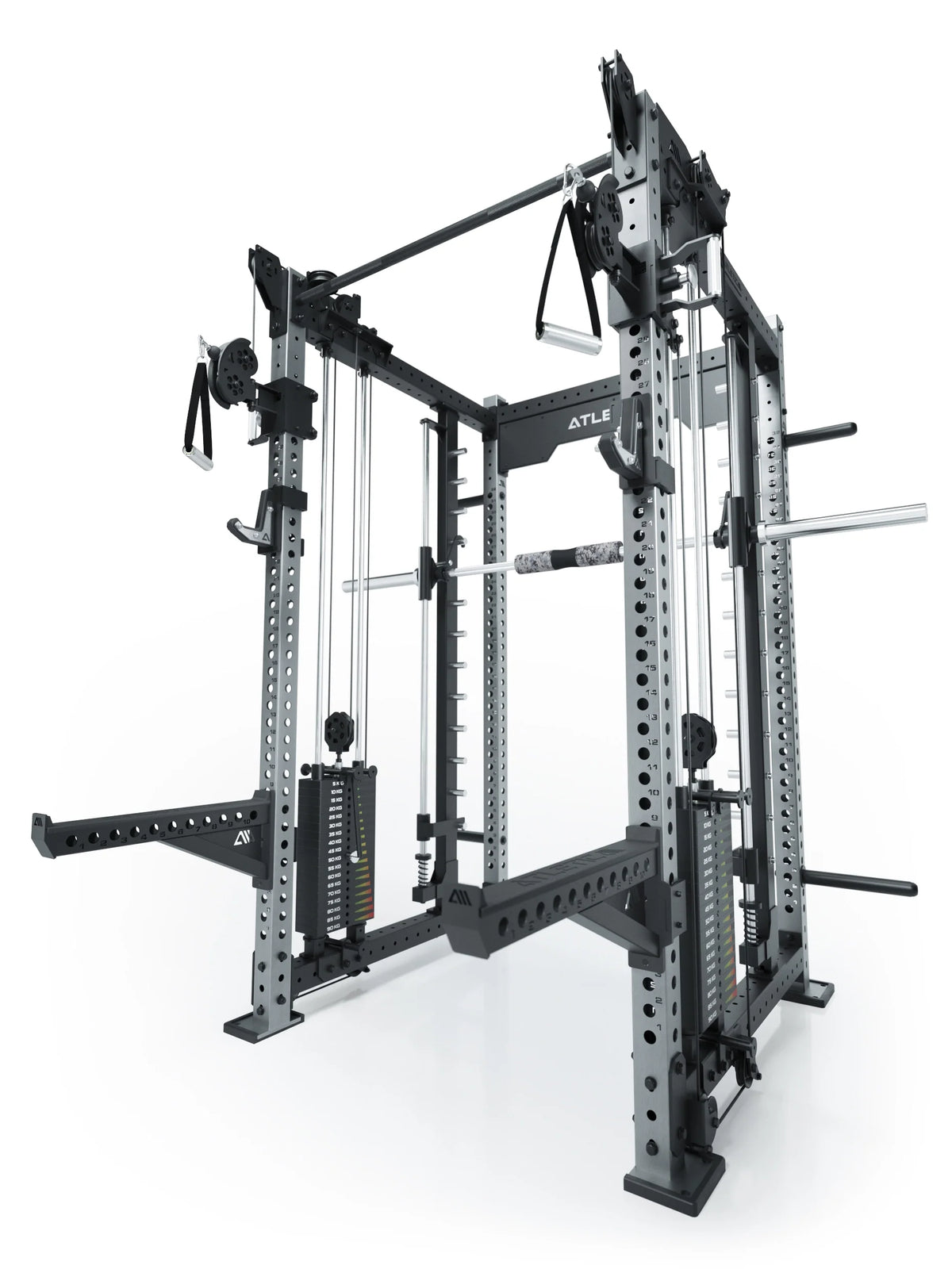 R8 Bradley Combat Long Stainless Steel Power Rack with Functional Trainer, Pull-Up Bar and Dip Bars