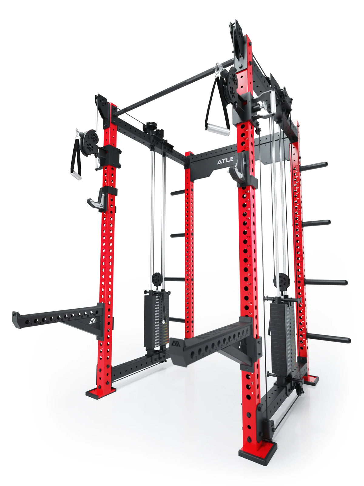 R8 Bradley Power Rack - red Power Cage with pull-up bar, cable pulley, weight plate holders