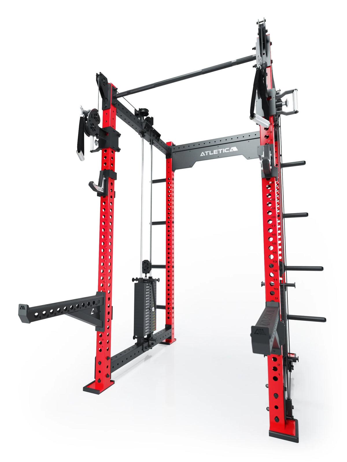 R8 Bradley Power Rack - red Power Cage with pull-up bar, cable pulley, weight plate holders