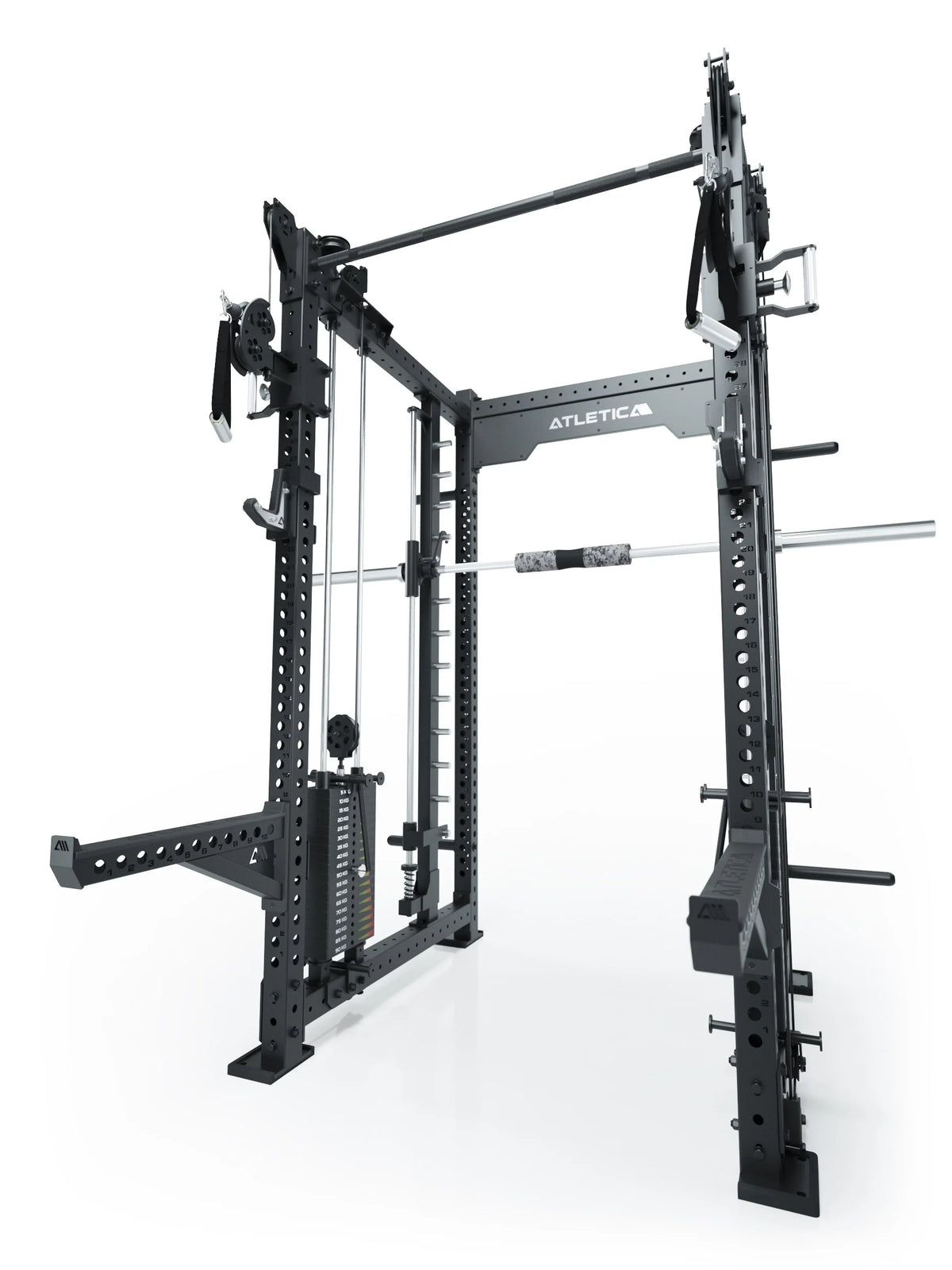 R8 Bradley Combat Long - Power Rack with Cable Pulley, Pull-Up Bar, weight plate holders