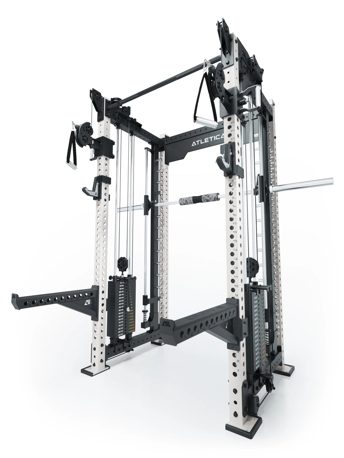 R8 Bradley Combat Medium White Power Rack - Power Rack with dual Cable Pulley and integrated Smith Machine