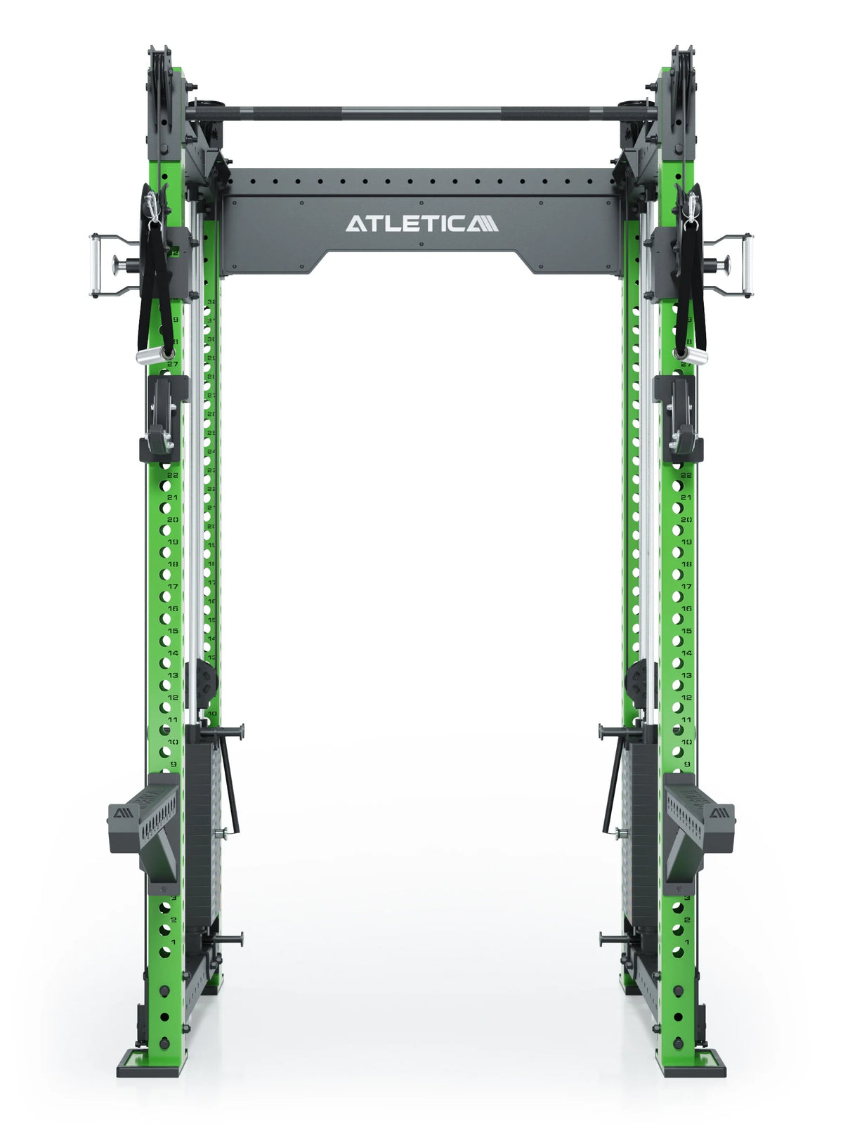 R8 Bradley Power Rack - green Power Cage with weight stack, Pull-Up Bar, logo on top