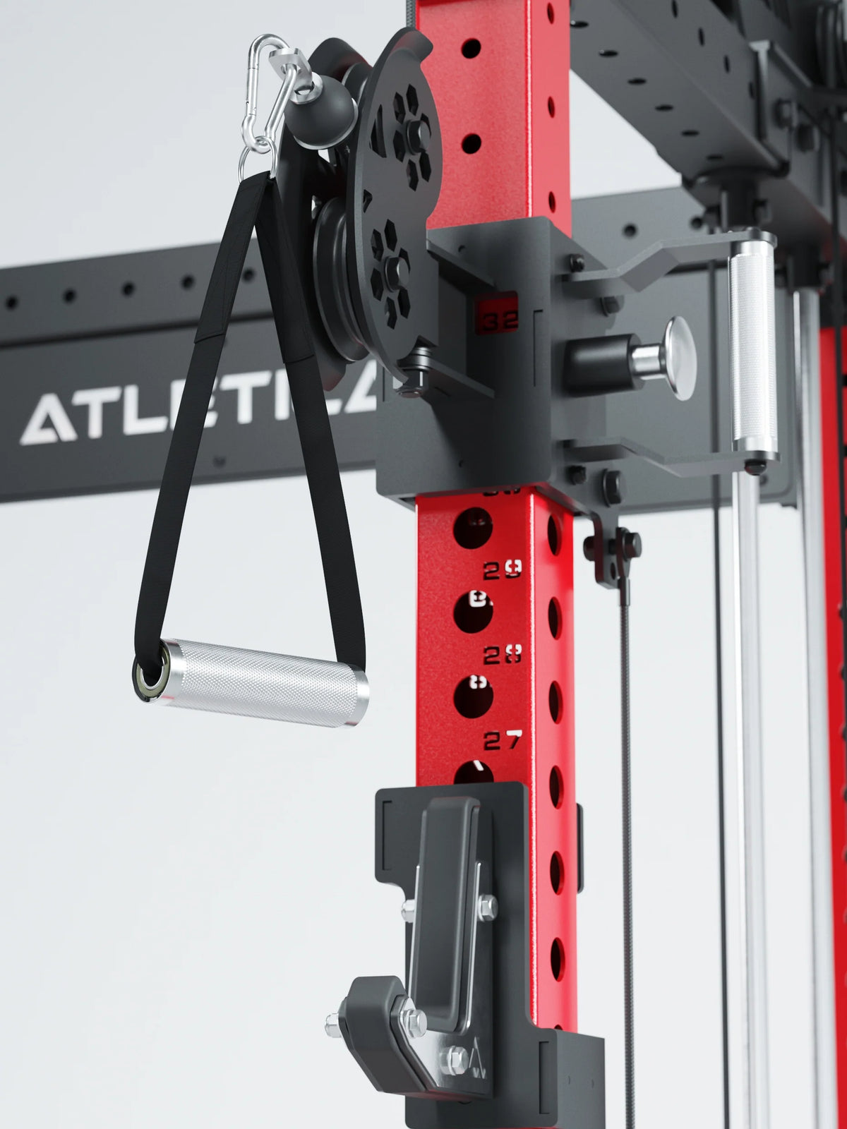 R8 Bradley Power Rack - red Power Cage with cable pull, handle, carabiner, perforations