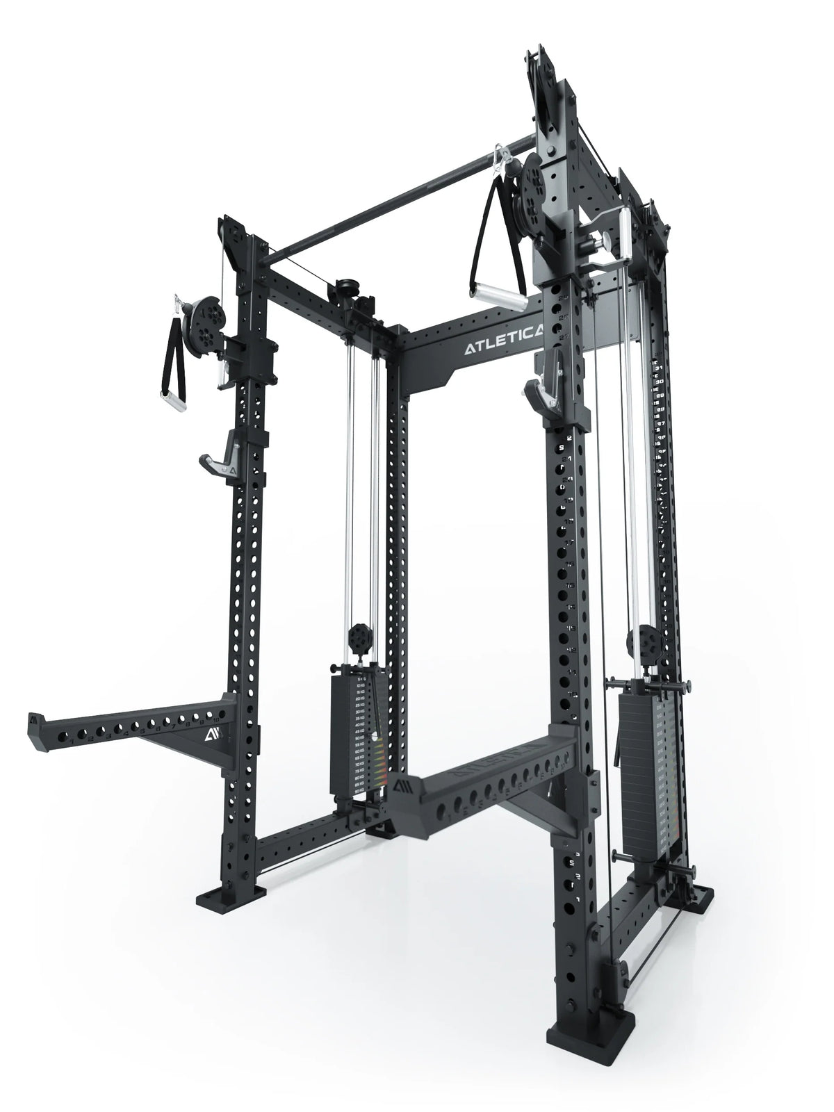 R8 Bradley Power Rack - Black Power Cage with Cable Pulley, weight plate holders, Pull-Up Bar
