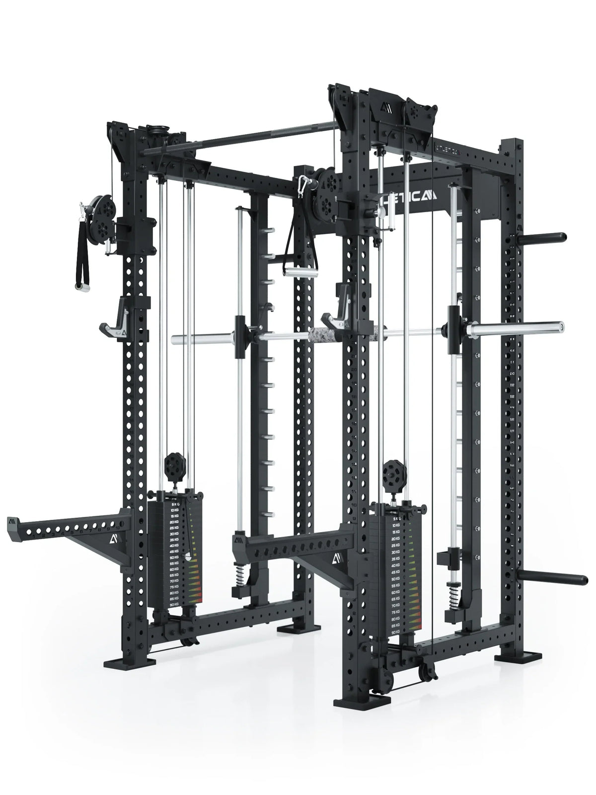 R8 Bradley Power Rack - black Power Cage with Smith Machine, weight stack, cable pulley, Pull-Up Bar