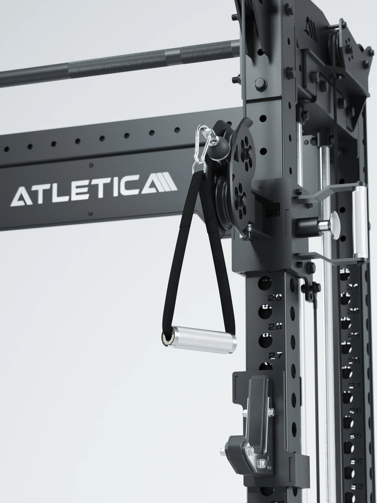 R8 Bradley Power Rack - cage with cable pull, barbell handle, perforated sheet, metal frame