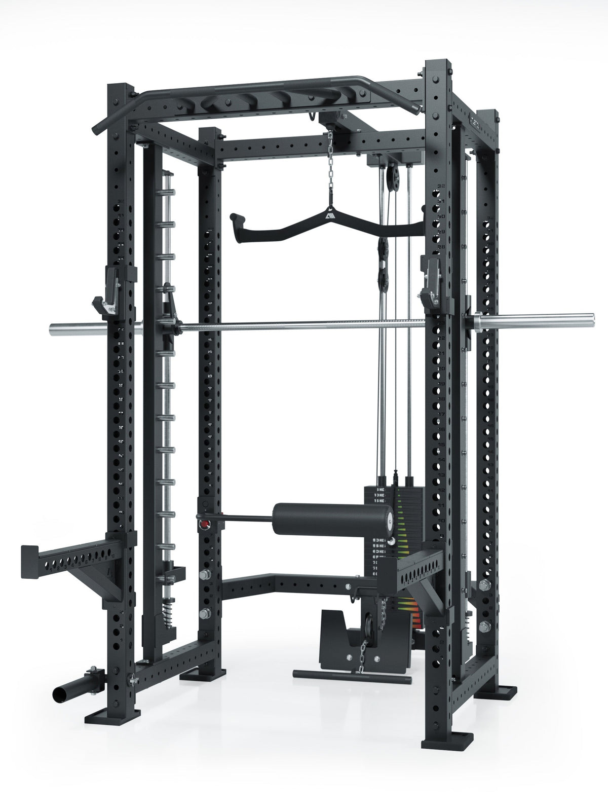Atletica R8 Commander Power Rack with cable pulley with 275 lb weight stack, pull-up bar, lat pulldown, weight plate holder
