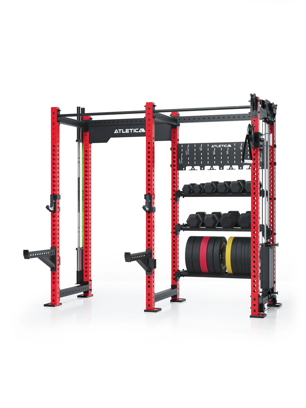 Atletica R8 Falcon power rack with sportscar red uprights, front view