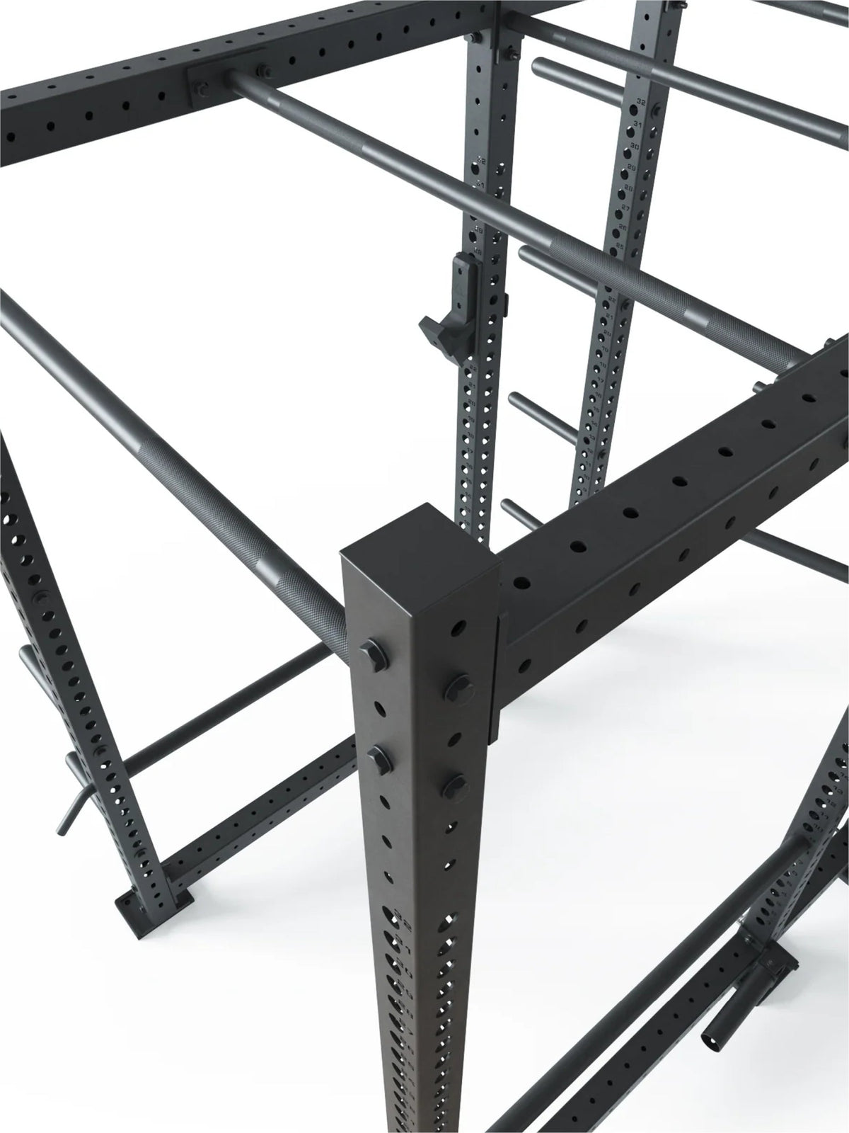 R8 Raptor PRO Power Rack - top view of the cage with pull-up bar, J-Hooks