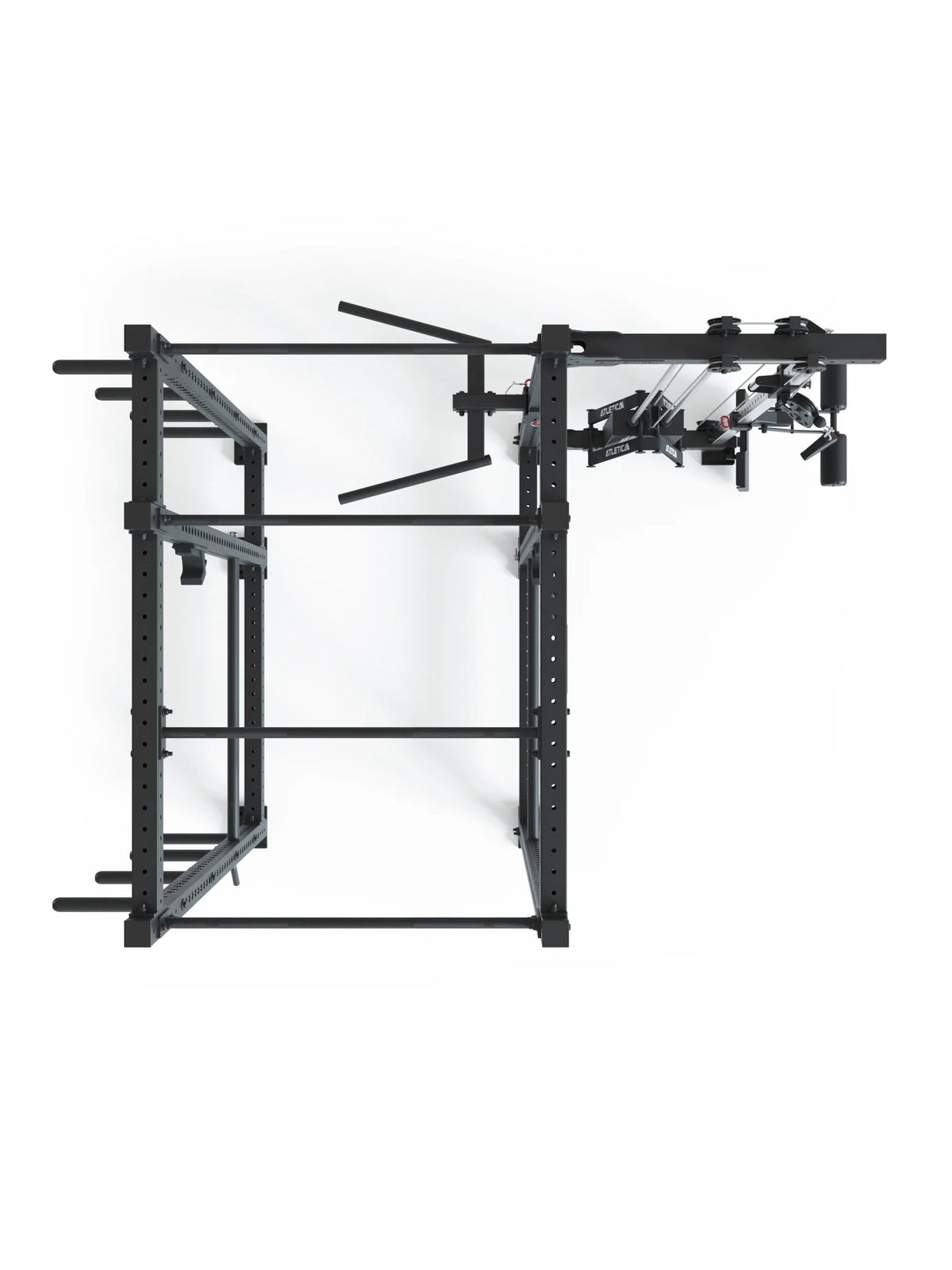 R8 Raptor PRO - Black Power Rack with Pull-Up Bar, Dip Bars, Cable Pulley Left
