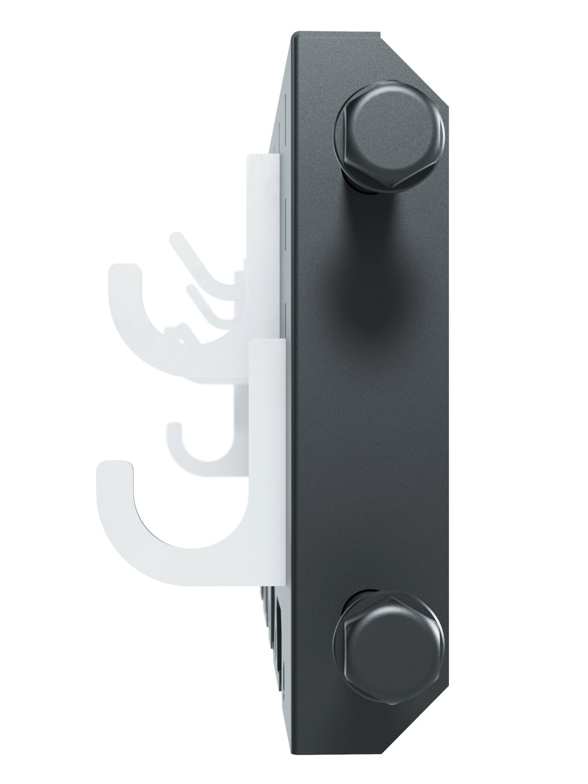 R8 Storage Plate storage system - side detail view of the solid steel bracket with screw fastening on the rack