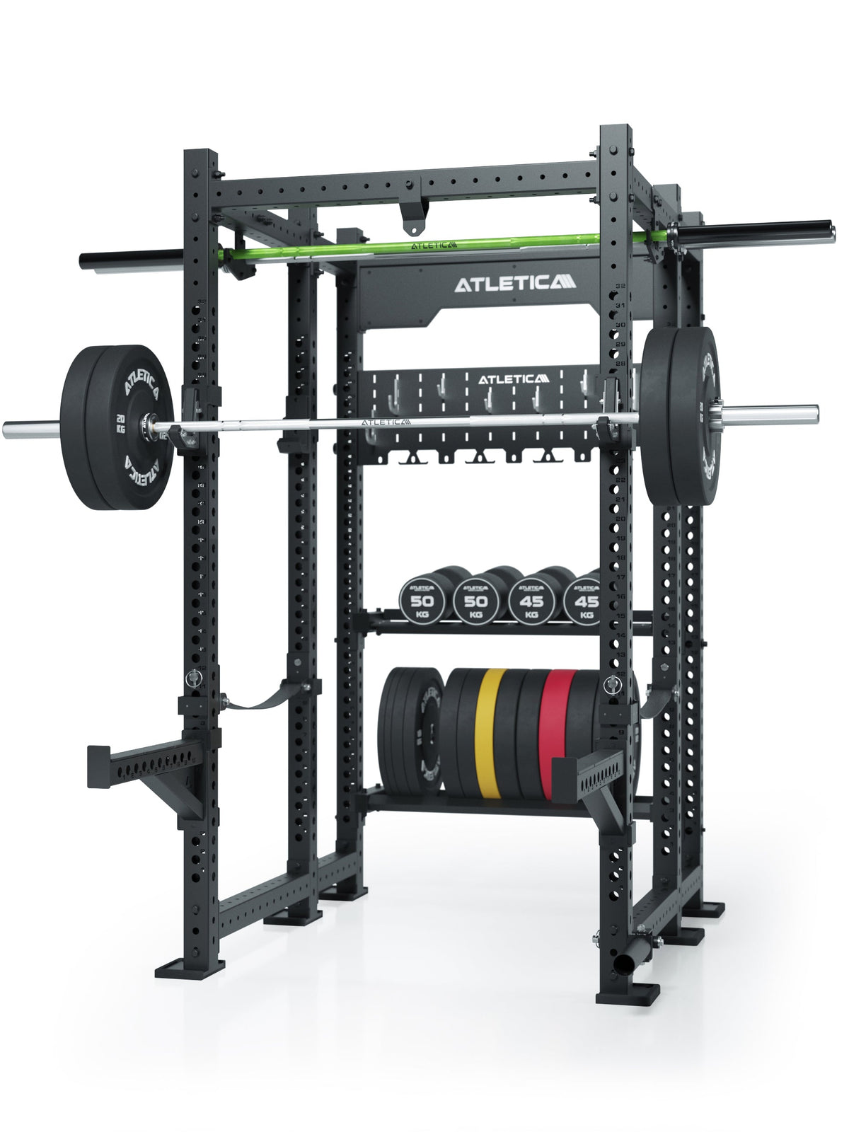 Atletica R8 Utile Power Rack with barbell holder, weight plate holders, Pull-Up Bar, Accessories Storage