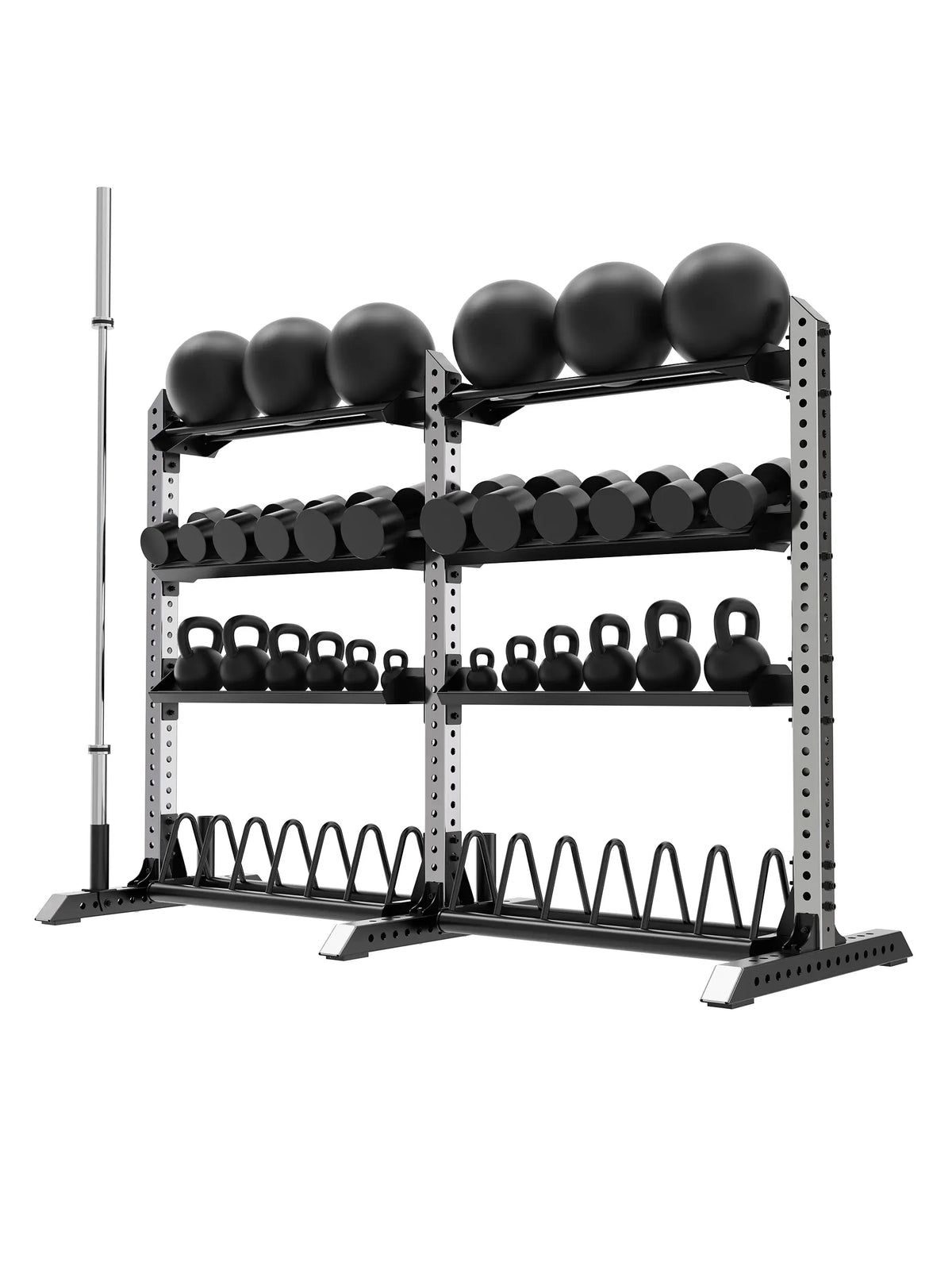 Rampage Premium Home Gym with Storage Rack for Barbell, Wall Balls, Dumbbells and Kettlebells