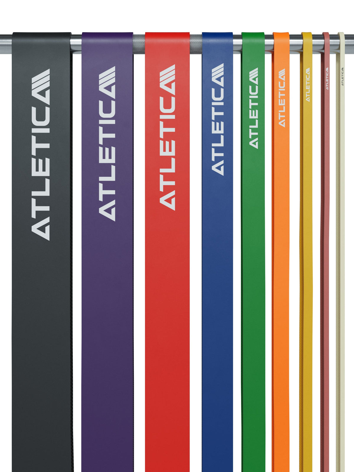 Flash Set - various resistance bands in rainbow colors on a bar