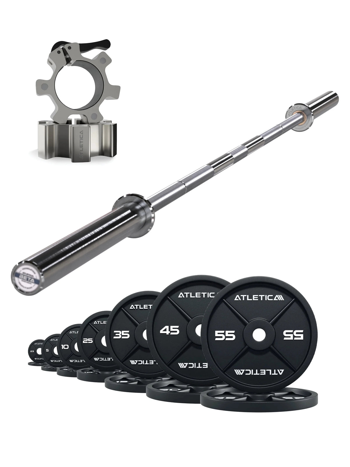Atletica Barbell Set Beta Chrome with Iron Plates 355 lb and aluminum collars