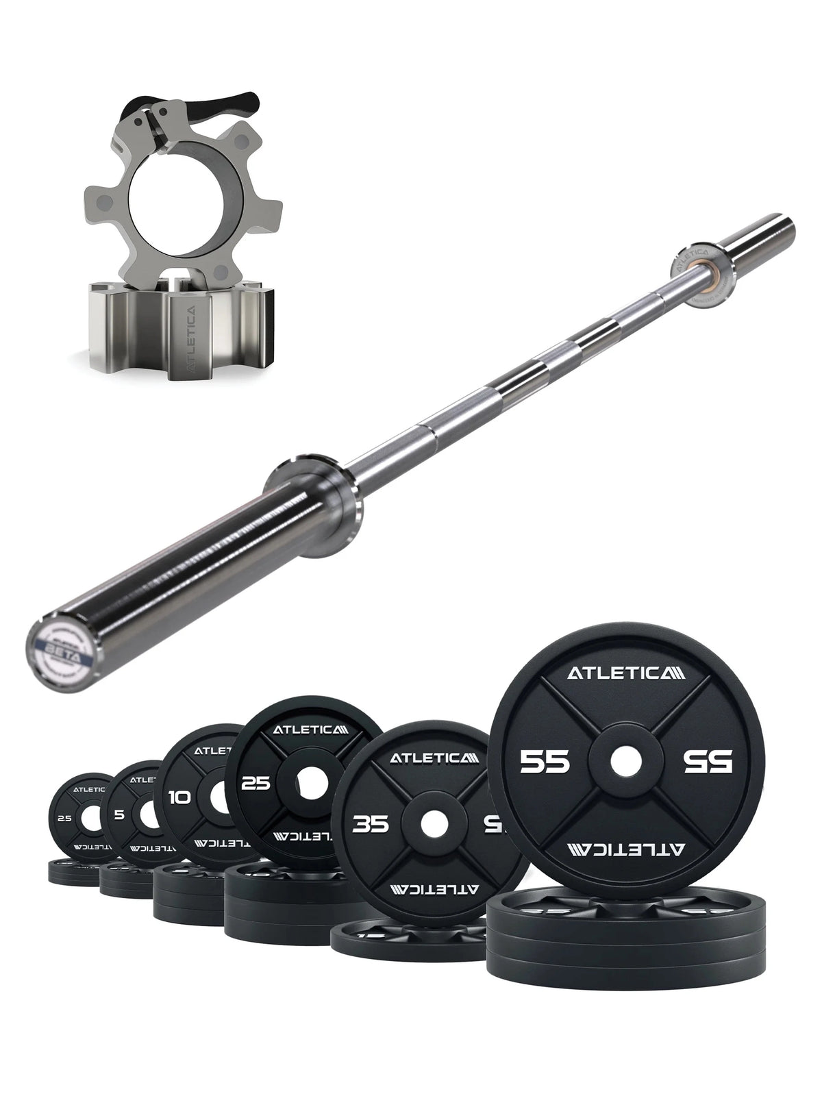 Barbell Set Beta Chrome with Iron Plates 460 lb and aluminum collars