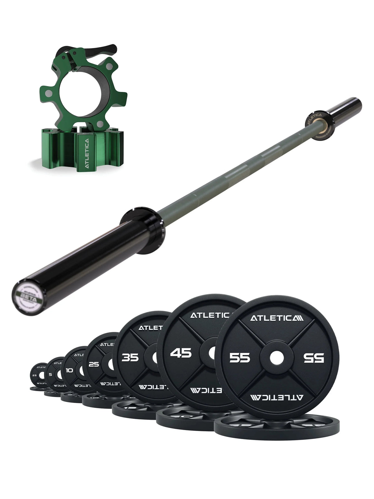 Atletica Barbell Set Beta Military Green with Iron Plates 355 lb and aluminum collars