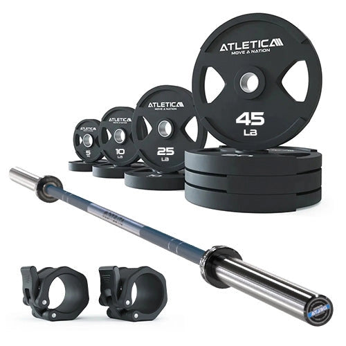 Atletica Barbell Set Delta Dark Blue with 2H Gripper Plates 255 lb and rubber collars