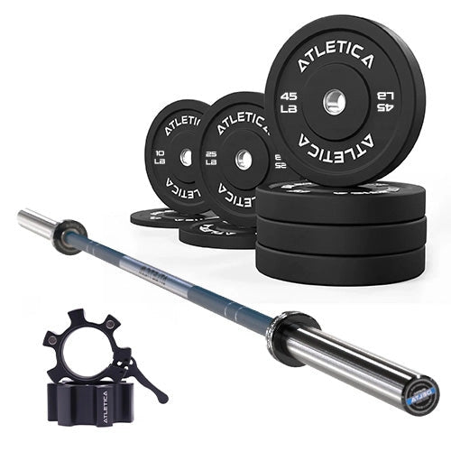 Atletica Barbell Set Delta Dark Blue with Bumper Plates 245 lb and aluminum collars