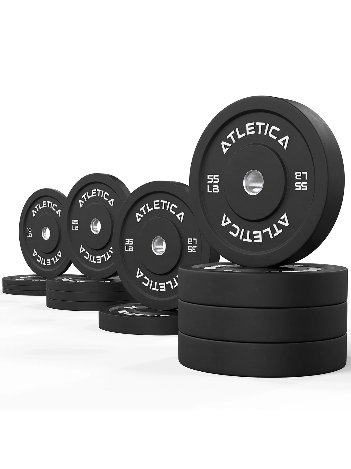 Bumper Plates Black Set with Weight Plates from 10 to 55 lb, Stacked for Functional Training