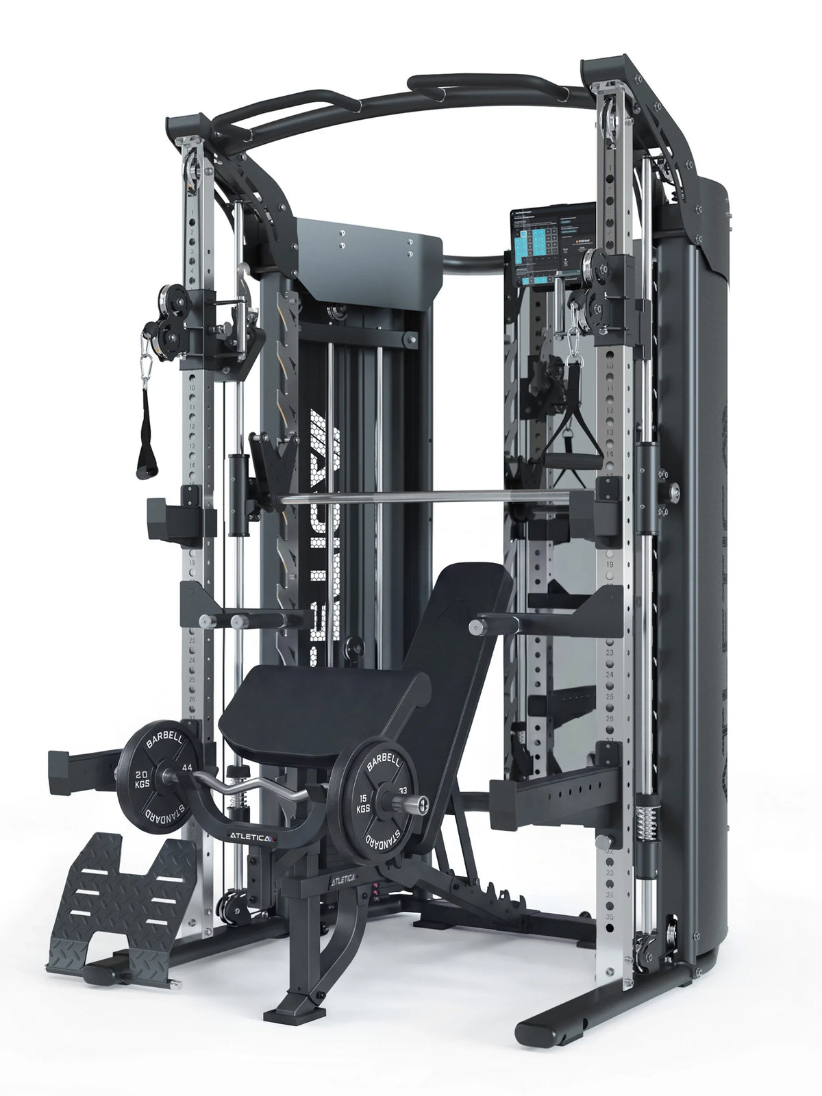 Atletica Quantum Fullbody Set: Home Gym, B2 adjustable Fullbody Weight Bench, 2x80 lb Quad Dumbbells, Classic Iron Plates and Solidprotect Gym Flooring