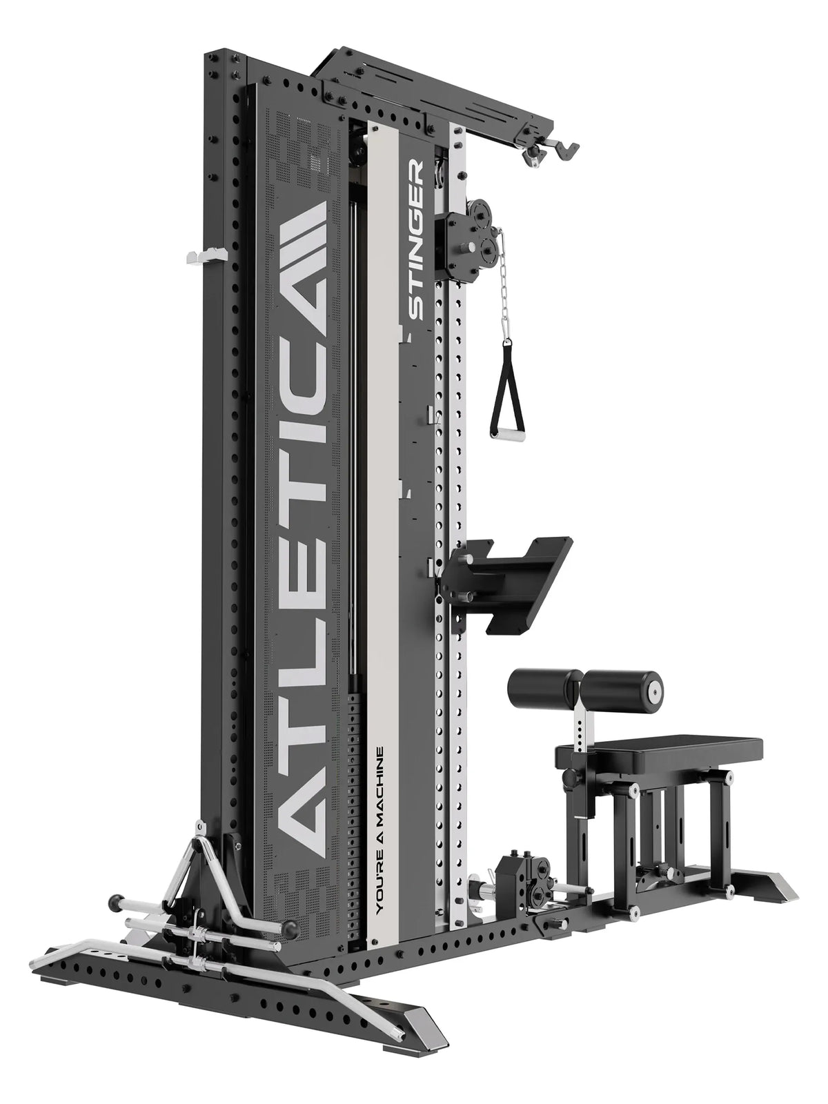 Stinger Functional Cable Tower with Cable Pulley, barbell holder, padded rollers and seat bench
