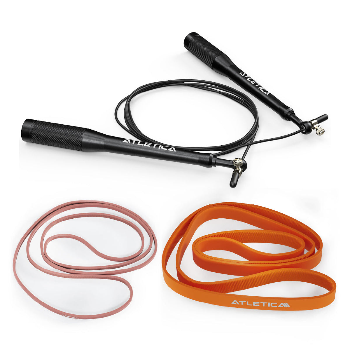 Atletica Upper Body Warm-Up Set 1 - Jump rope, two resistance bands in pink and orange